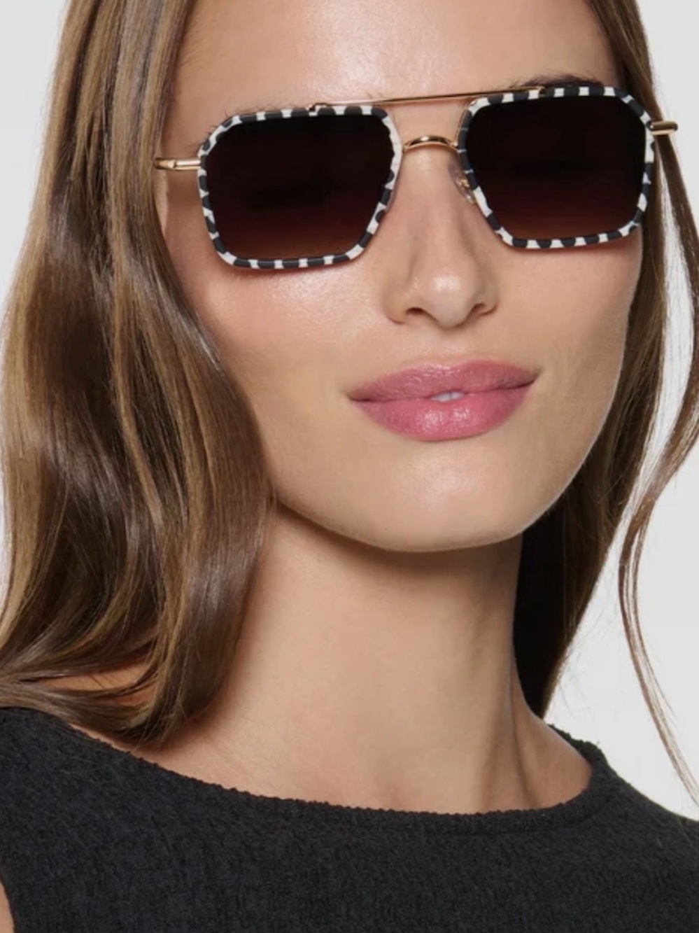 KREWE Emery 18K Matte Domino Sunglasses Black White Gold